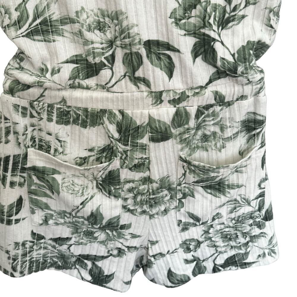 New Chaser Poor Boy Ribbed Double-V Shorts Romper Green/Ivory Topical Print M - Picture 8 of 10